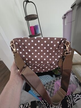 Polka Dot Brown Crossbody Bag with Rose Gold Hardware